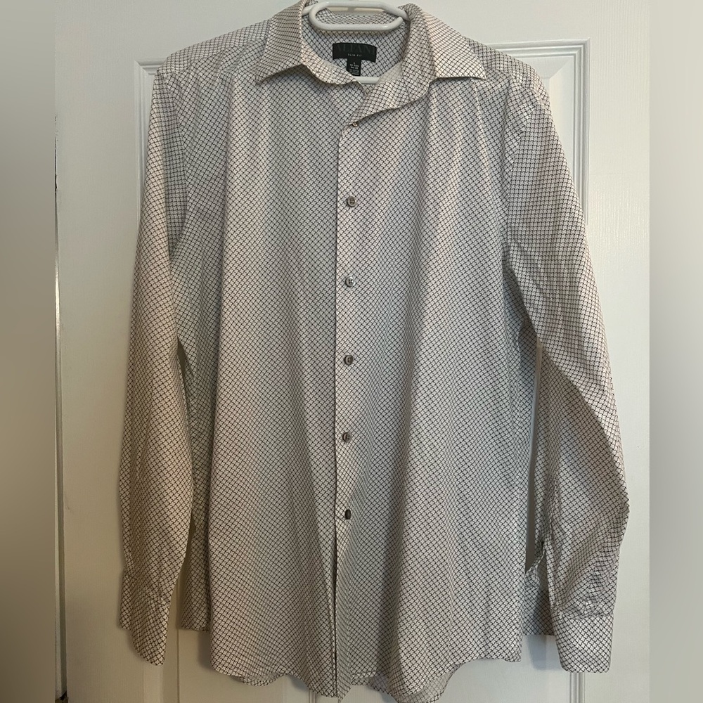 Alfani Black and White Casual Button Down Slim-Fit Shirt